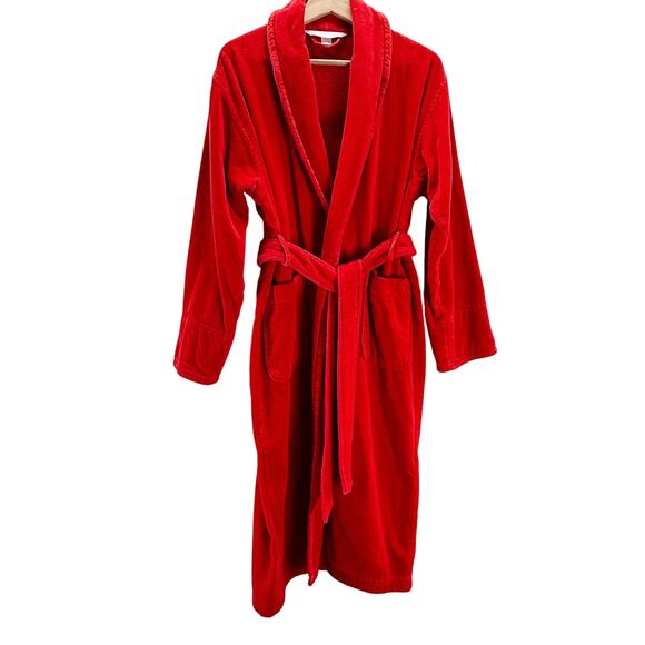 Victoria's Secret Robe Womens XS S Red Terry Cloth Cotton Cozy Long Belted Spa - Picture 1 of 7